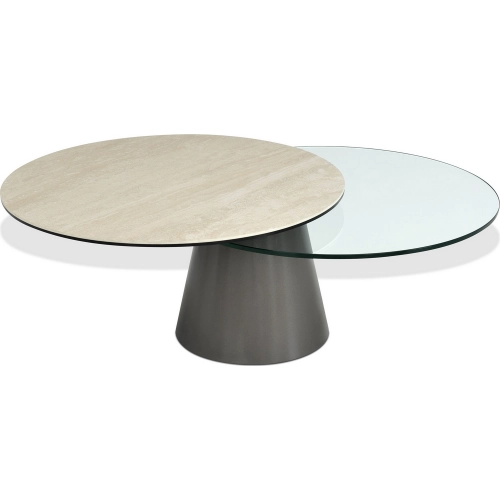 Equinox Coffee Table in stone Look, Tempered Glass & Metal